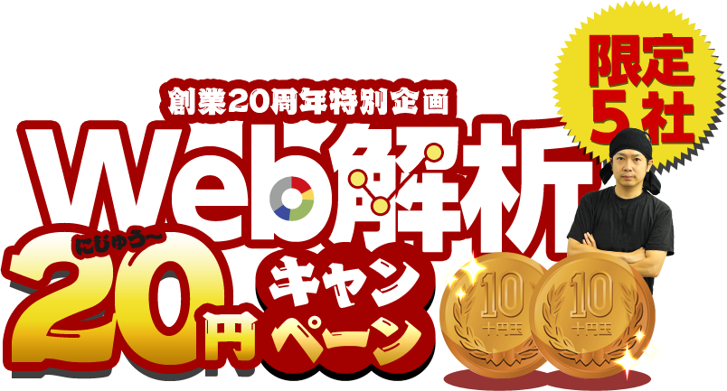 創業20周年特別企画　限定5社　Web解析 20円キャンペーン